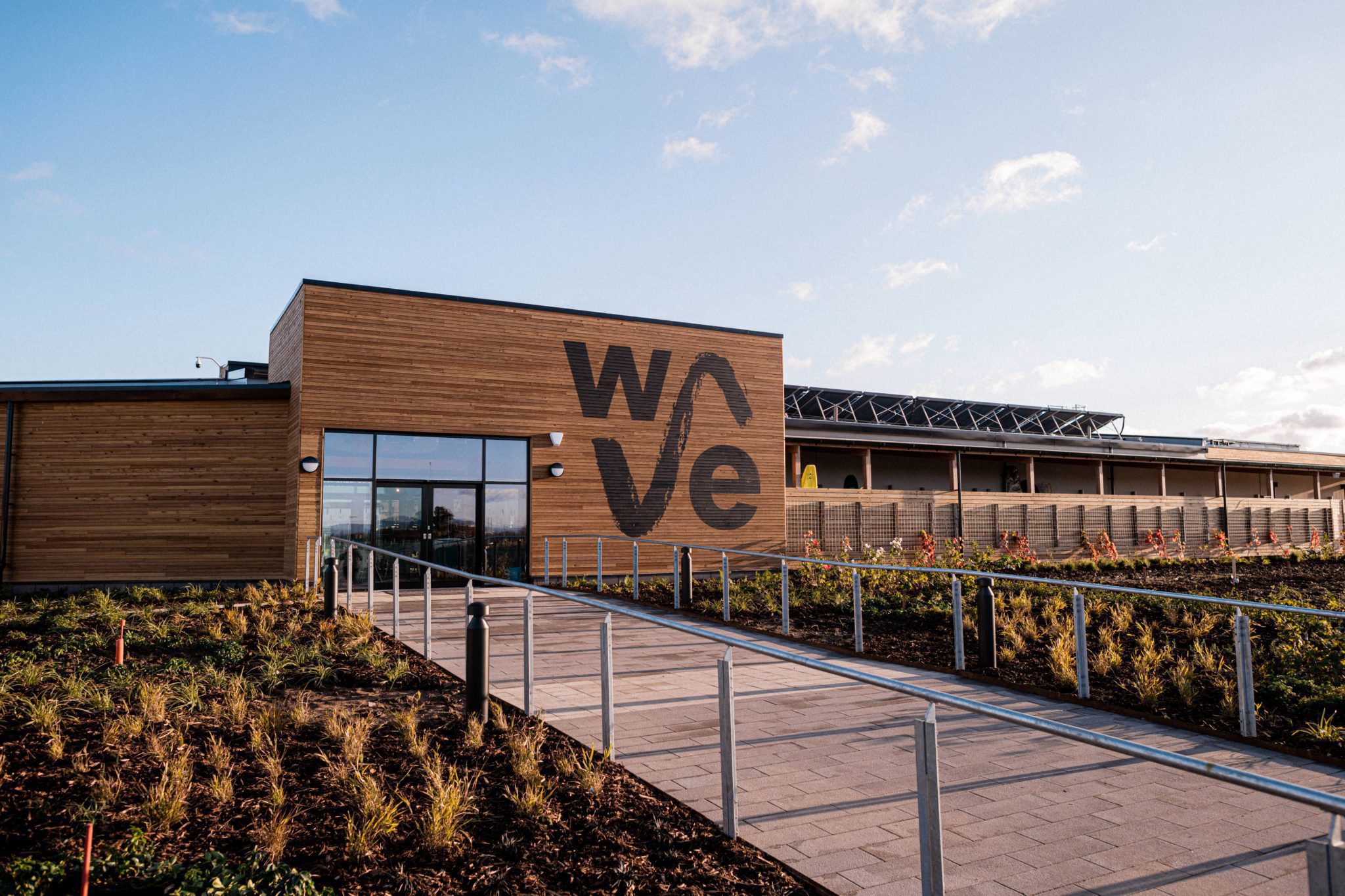 Entrance to the Clubhouse at The Wave inland surfing lake near Bristol