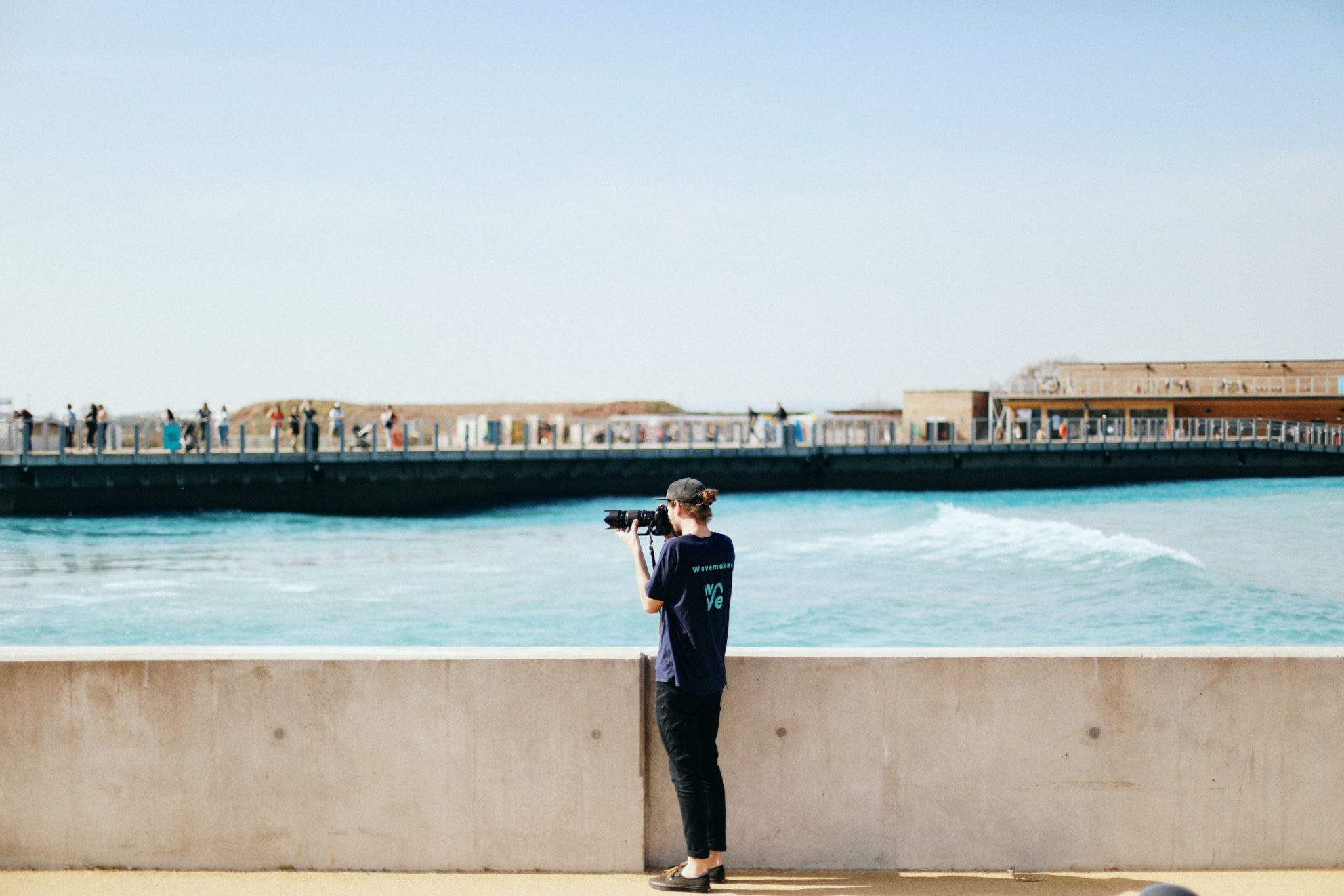 Photographers at The Wave, surfing inland lake in Bristol