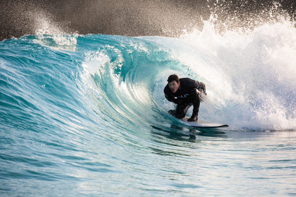 Man getting barrelled at The Wave in Bristol