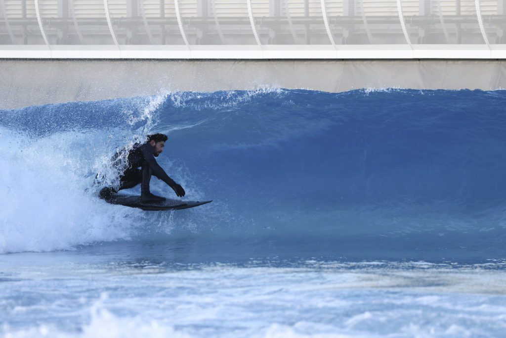 Surfer getting barrelled at The Wave near Bristol