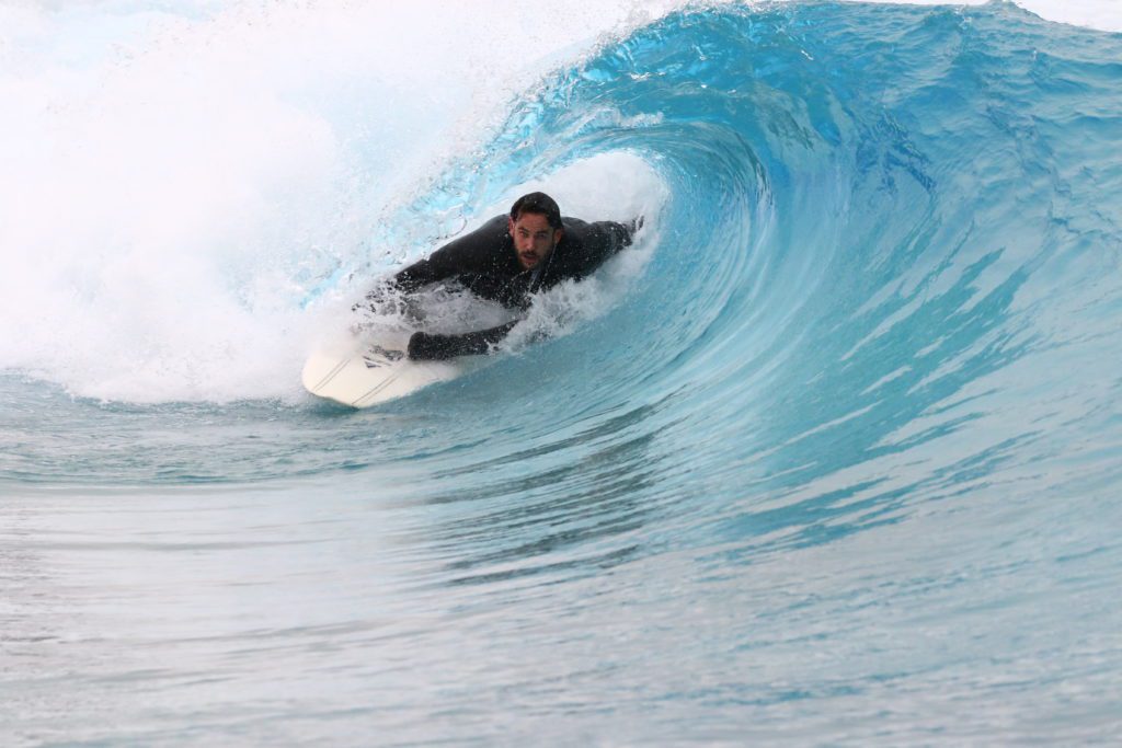 Barrel surfing at The Wave, inland surfing lake near Bristol