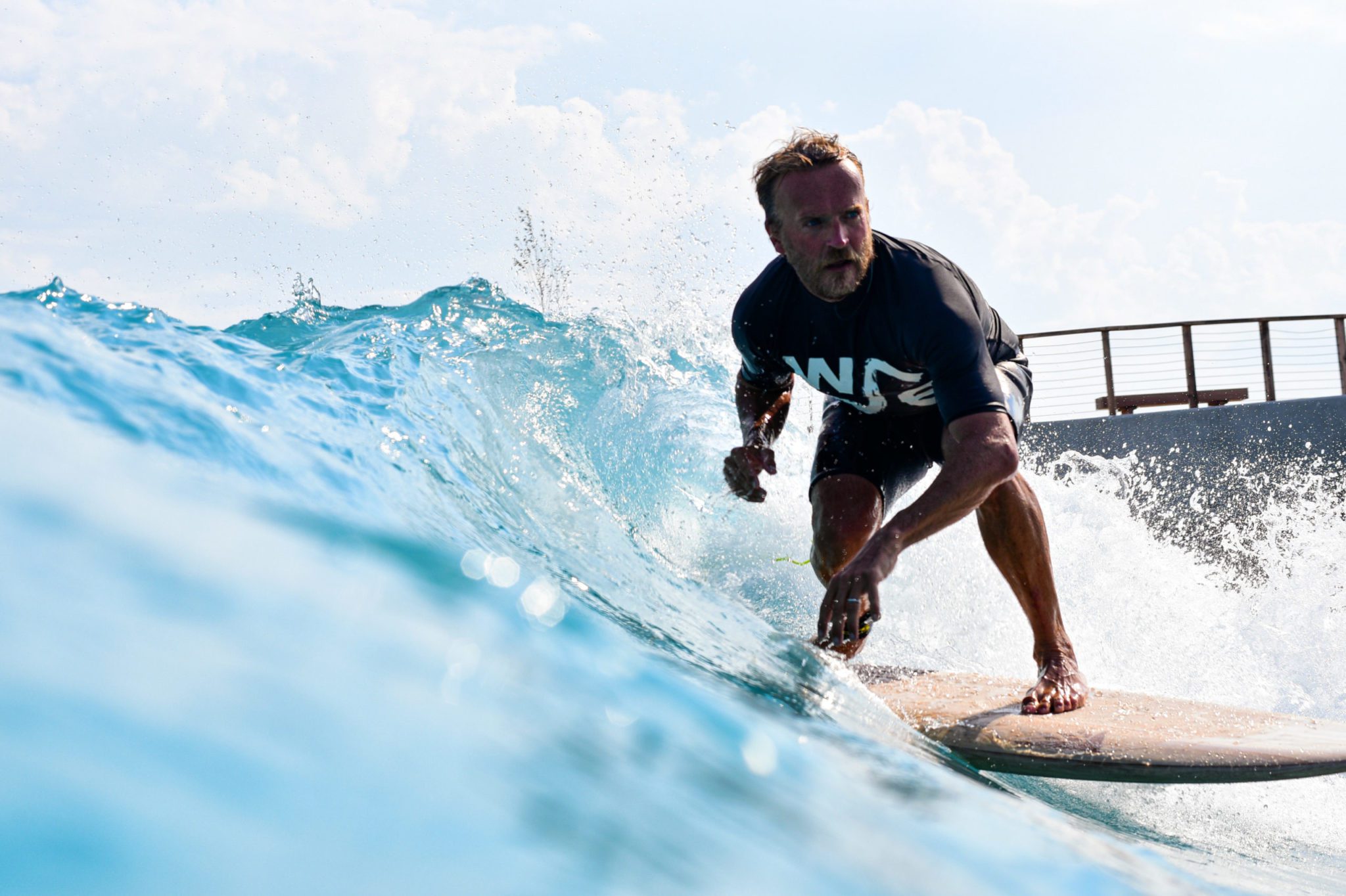 Nick Hounsfield surfing at The Wave, surfing inland pool in Bristol