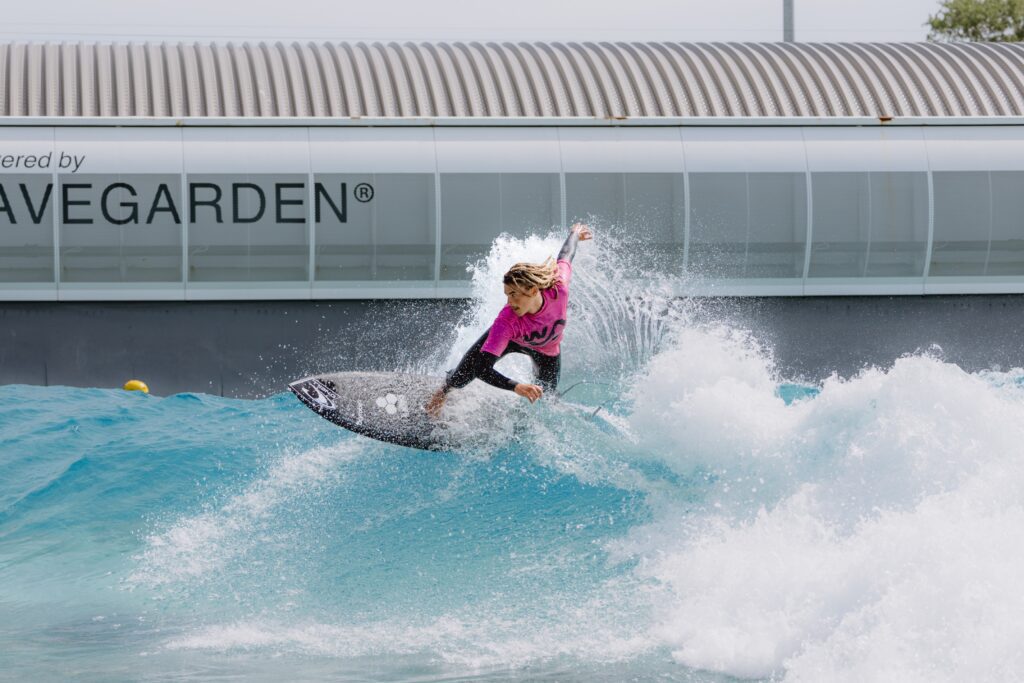 A big wave surfer at The Wave in Bristol
