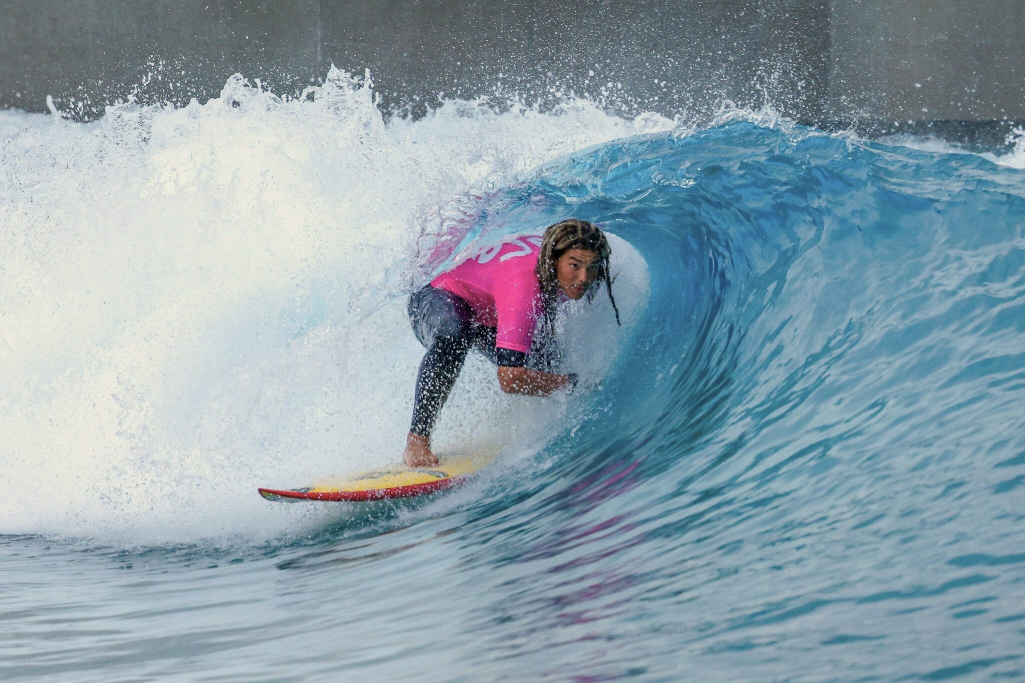 Surfer in a barrel at The Wave in Bristol