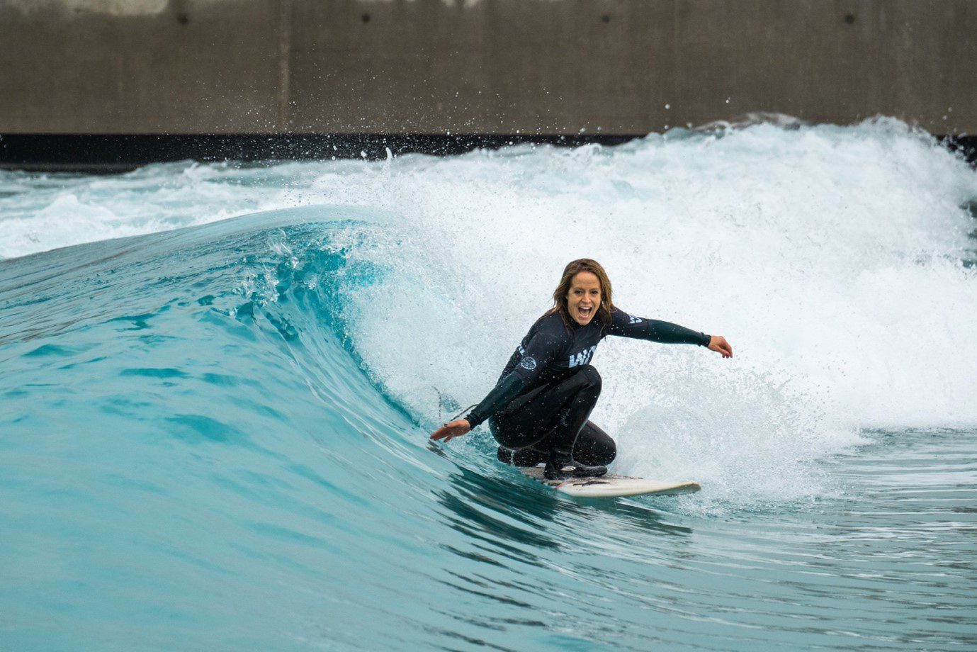 Jenny Jones surfing at The Wave in Bristol