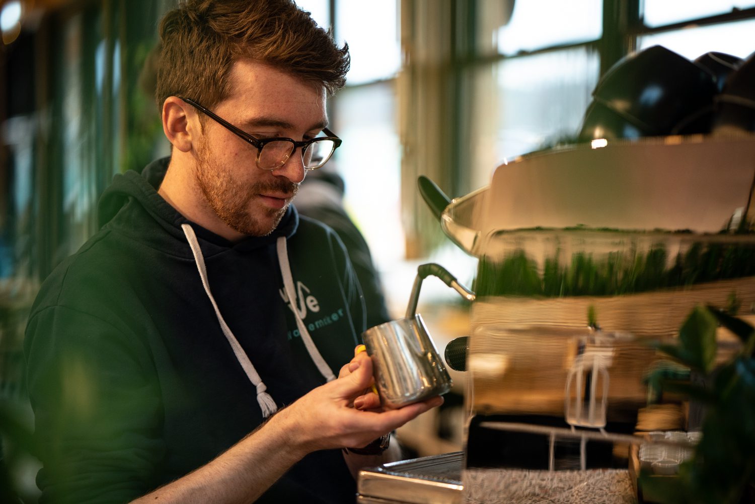Barista preparing coffee at The Wave in Bristol