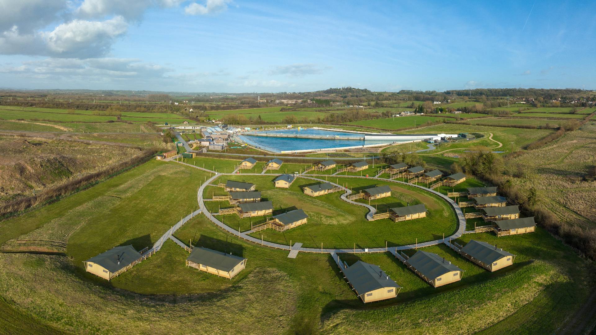 Drone shot of The Wave and The Camp safari tents