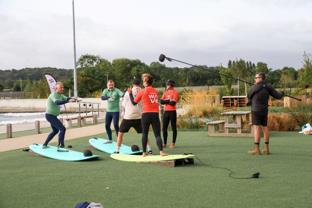The cast of The Last Leg filming at The Wave Bristol UK