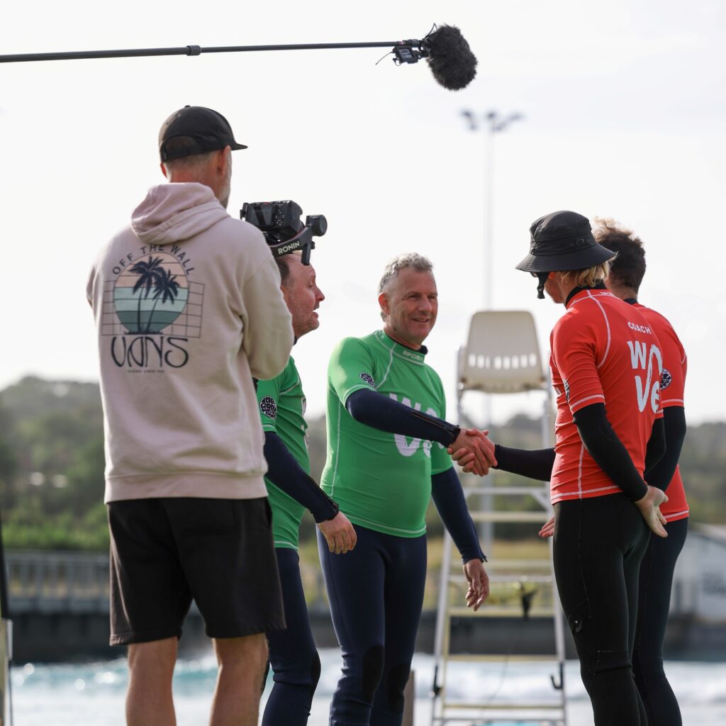 The cast of The Last Leg filming at The Wave Bristol UK
