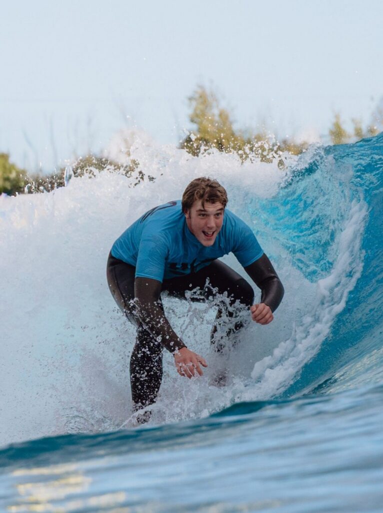 A surfer rides an Expert wave at The Wave Bristol.