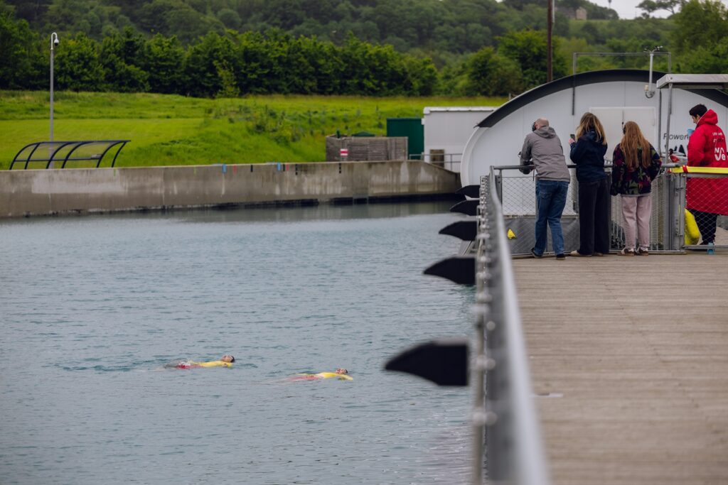 Lifeguards at The Wave demonstrating the float to live technique