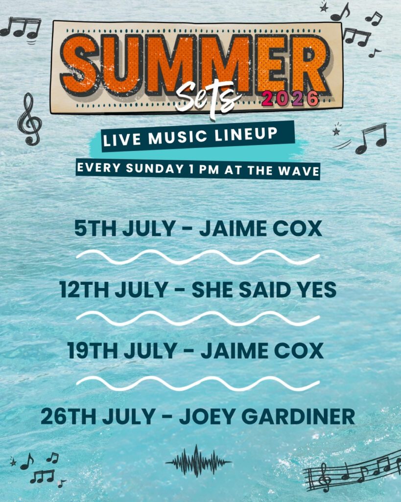 July music line-up Sun 6 July: Jaime Cox | DJ Sun 13 July: She Said Yes | DJ Sun 20 July: Jaime Cox | DJ Sun 27 July: Joey Gardiner | Acoustic
