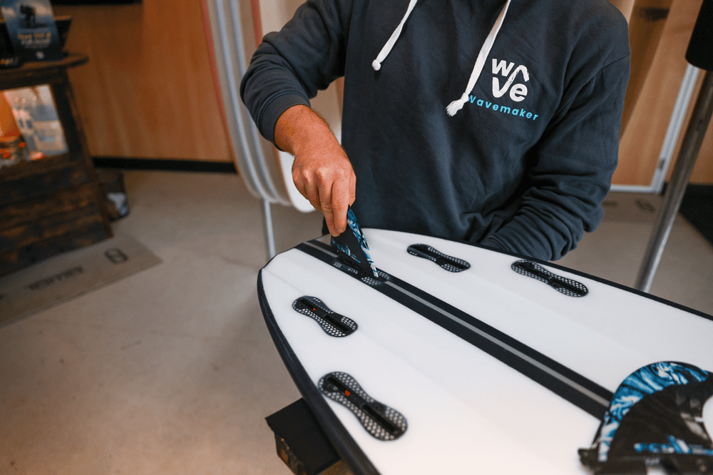 Surfboard Fin setup in the Boardroom at The Wave